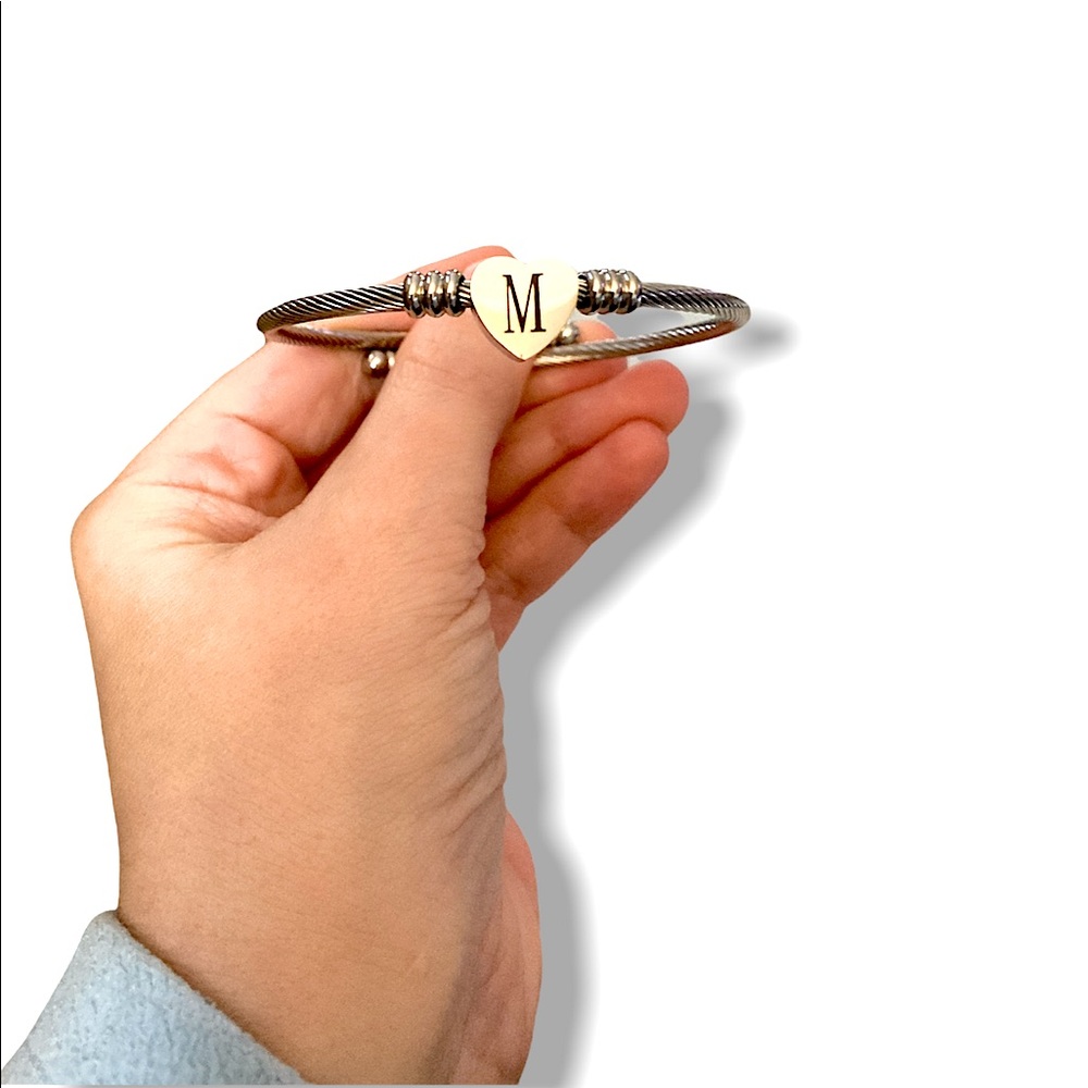“M” initial stainless steel bracelet